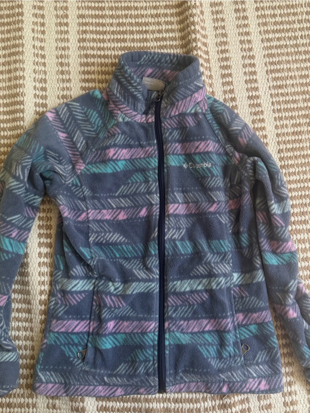Columbia Navy, Teal & Purple Patterned Kids Fleece Zip-Up
